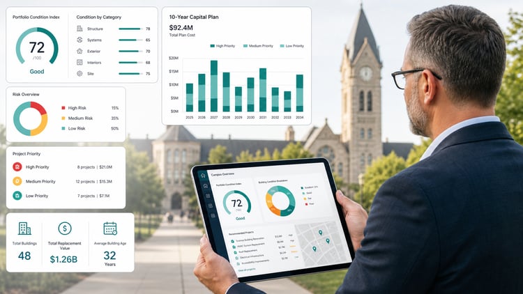 Campus Facilities Leader Analyzing Data Dashboard